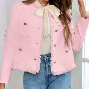 Women's Tweed Metal Button Pocket Jacket
